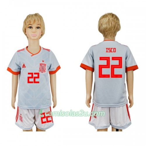 Camisolas de futebol Espanha Isco 22 Criança Equipamento Alternativa Copa do Mundo 2018 Manga Curta Camisolas de futebol Espanha Isco 22 Criança Equipamento Alternativa Copa do Mundo 2018 Manga Curta